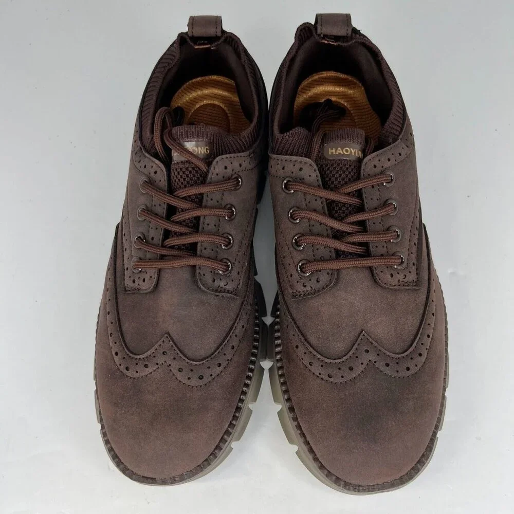 Haoyundong Mens Brown Oxford Faux Leather Casual Fashion Low Top Size 7 Shoes